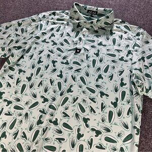 Bad Birdie Golf Polo Shirt Men's Large XL Green Cactus Print Performance Stretch